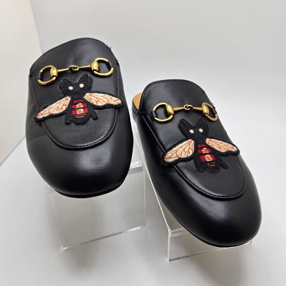 Gucci Princetown Mules Horsebit Bee Embroidered Slip-On Leather Black Women's 35 - Picture 10 of 10